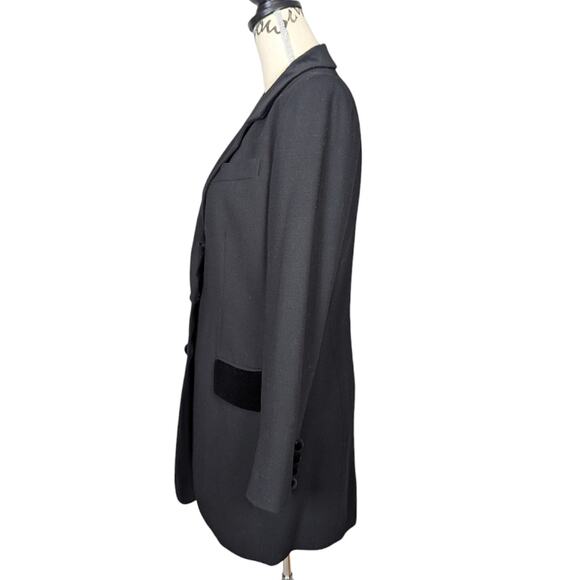 80s 90s Blazer A Line Anne Klein Velvet Trimmed Wool Blazer Black Size 2 - Picture 3 of 16